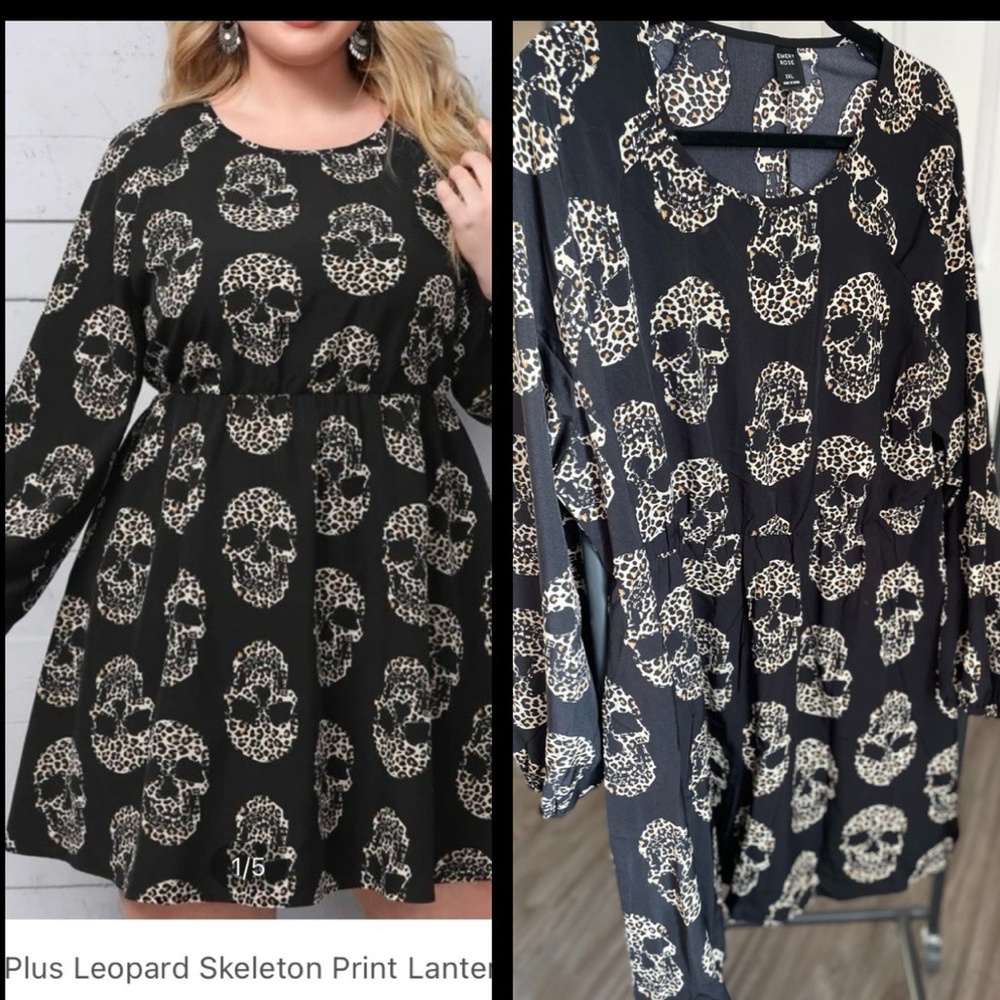 Black Dress with Animal Print Skulls—Size 2X
